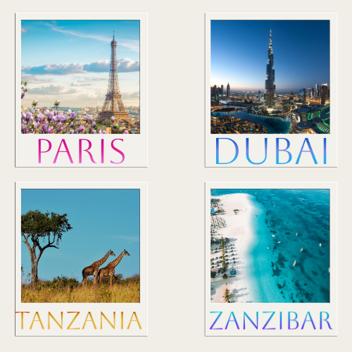 Combo Pack (TANZANIA, ZANZIBAR, DUBAI, PARIS) Travel Guide/Itinerary
